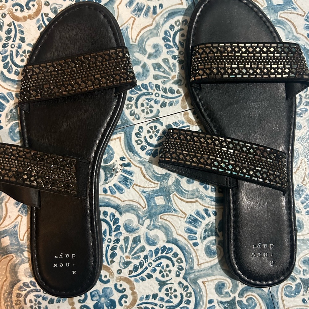 Black Sandals with Embellished Straps
